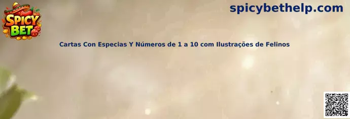 Cartas con especias y números del 1 al 10 con ilustraciones de felinos